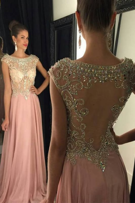 Prom Dresses Crystals Beaded Open Back Long Luxury Evening Gowns