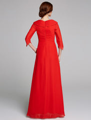 Aimishang A-Line Mother of the Bride Dress Elegant V Neck Floor Length Chiffon Half Sleeve with Pleats Appliques