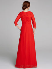 A-Line Mother of the Bride Dress Elegant V Neck Floor Length Chiffon Half Sleeve with Pleats