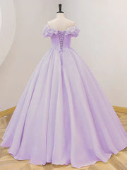Purple A-line Off Shoulder Long Ball Dress Purple Dress Prom Dresses