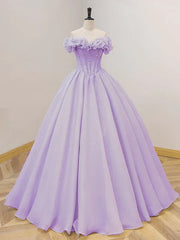 Purple A-line Off Shoulder Long Ball Dress Purple Dress Prom Dresses
