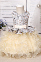 Purple Jewel Sleeveless Floor Length Flower Girl Dress with Ruffles Print