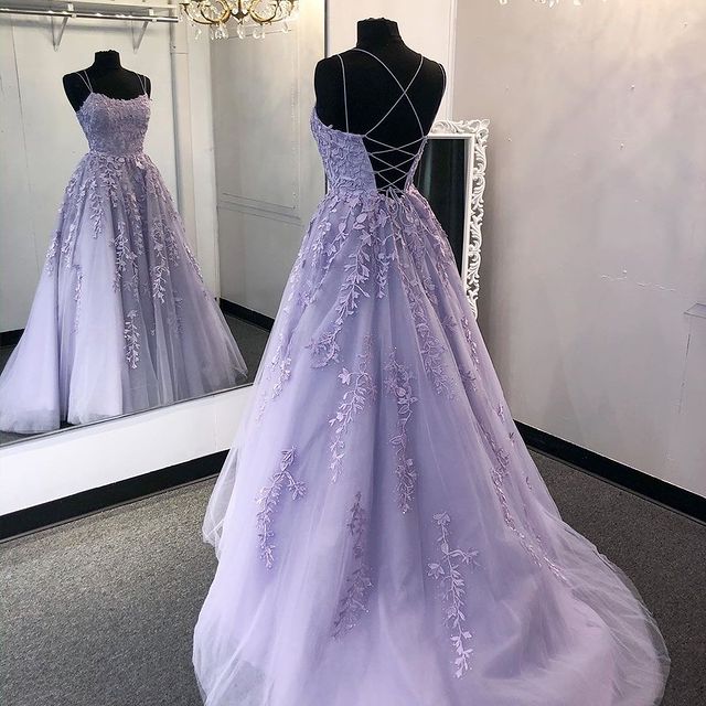 2024 Violet Purple Lace Long Prom Dresses A Line Evening Gown