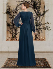 Aimishang A-Line Wedding Guest Elegant Mother of the Bride Dress V Neck Floor Length Chiffon Long Sleeve with Ruched Ruffles