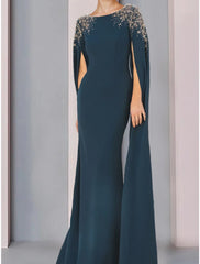 Aimishang Mermaid / Trumpet Mother of the Bride Dress Wedding Guest Elegant Scoop Neck Sweep / Brush Train Stretch Chiffon Long Sleeve with Sequin Ruching