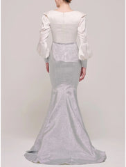 Aimishang Mermaid / Trumpet Mother of the Bride Dress Wedding Guest Party Scoop Neck Sweep / Brush Train Stretch Satin Long Sleeve with Bow(s) Ruching