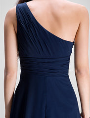 Sheath / Column Empire Dress Wedding Guest Formal Evening Floor Length Sleeveless One Shoulder Bridesmaid Dress Chiffon with Ruched Beading