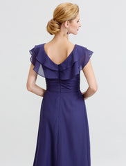 Aimishang A-Line Mother of the Bride Dress Formal Open Back Elegant V Neck Floor Length Chiffon Short Sleeve No with Sash / Ribbon Crystal Brooch