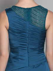 Sheath / Column Mother of the Bride Dress Vintage Inspired Jewel Neck Floor Length Satin Chiffon Sleeveless with Beading
