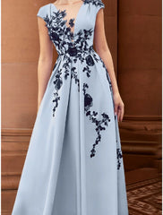 Aimishang A-Line Mother of the Bride Dress Wedding Guest Elegant Illusion Neck Ankle Length Stretch Chiffon Cap Sleeve with Appliques Ruching