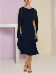 Aimishang Sheath / Column Mother of the Bride Dress Wedding Guest Simple Elegant Scoop Neck Tea Length Chiffon Short Sleeve with Ruching Solid Color