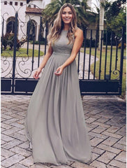A-Line Prom Dresses Wedding Guest Floor Length Sleeveless Chiffon Pleats Lace