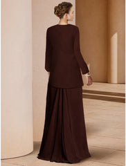 Aimishang Sheath / Column Mother of the Bride Dress Wedding Guest Elegant Scoop Neck Floor Length Stretch Chiffon Long Sleeve with Sequin Ruching