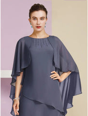 Aimishang  Sheath / Column Mother of the Bride Dress Wedding Guest Elegant Jewel Neck Floor Length Chiffon Half Sleeve with Sequin Tier Solid Color