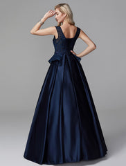 Aimishang Ball Gown Peplum Quinceanera Formal Evening Dress V Neck Sleeveless Floor Length Lace with Bow(s) Beading