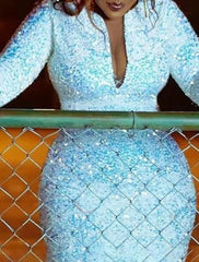 Aimishang Mermaid Party Dress Evening Gown Sparkle & Shine Dress Formal Wedding Guest Ankle Length Long Sleeve V Neck Sequined with Sequin Slit