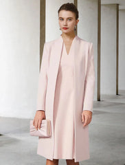 Aimishang Two Piece A-Line Mother of the Bride Dress Wedding Guest Church Elegant V Neck Knee Length Chiffon Short Sleeve Jacket Dresses with Solid Color Fall