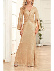 Aimishang Mermaid / Trumpet Mother of the Bride Dress Wedding Guest Party Sparkle & Shine Scoop Neck V Neck Floor Length Sequined 3/4 Length Sleeve with Ruching Solid Color