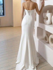 Aimishang Beach Glitter & Sparkle Wedding Dresses Mermaid / Trumpet Off Shoulder Cap Sleeve Court Train Satin Bridal Gowns With Solid Color