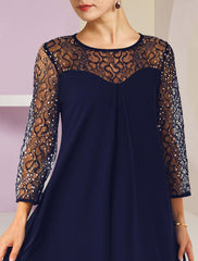 Aimishang A-Line Mother of the Bride Dress Formal Wedding Guest Elegant Scoop Neck Knee Length Lace 3/4 Length Sleeve with Sequin