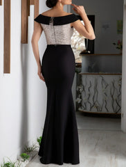 Aimishang Sheath Black Dress Evening Gown Color Block Dress Formal Cocktail Party Floor Length Short Sleeve V Neck Sequined with Sequin