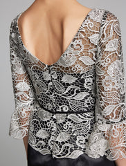 Aimishang Sheath / Column Mother of the Bride Dress Jewel Neck Floor Length Satin Lace 3/4 Length Sleeve with Lace