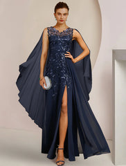 Aimishang  A-Line Mother of the Bride Dress Formal Wedding Guest Elegant V Neck Floor Length Chiffon Sequined Sleeveless with Appliques Split Front