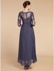 Aimishang A-Line Mother of the Bride Dress Wedding Guest Elegant Scoop Neck Ankle Length Chiffon Lace 3/4 Length Sleeve with Ruching Solid Color