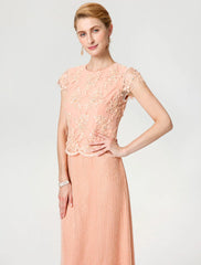Aimishang  Sheath / Column Mother of the Bride Dress Formal Vintage Inspired Jewel Neck Ankle Length Chiffon Beaded Lace Short Sleeve No with Lace Beading