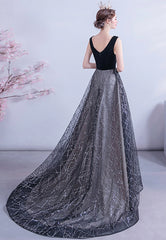 Black V-Neck Velvet Long Prom Dresses, Black Evening Dress