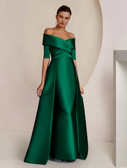 Aimishang  Sheath / Column Mother of the Bride Dress Formal Wedding Guest Party Elegant Formal Party Satin Half Sleeve Off Shoulder Floor Length with Overskirts Ruching