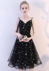 Black Tulle Short Prom Dresses, A-Line Homecoming Dresses