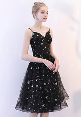 Black Tulle Short Prom Dresses, A-Line Homecoming Dresses