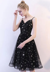 Black Tulle Short Prom Dresses, A-Line Homecoming Dresses
