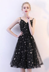 Black Tulle Short Prom Dresses, A-Line Homecoming Dresses