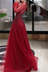 Red Evening Dress with Feather & Sequins - On Sale Now!