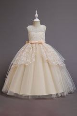Red Princess Belt Flower Girl Dress with Bow Ball Gown for Weddings