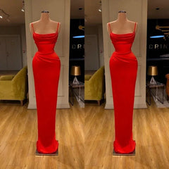 Red Spaghetti-Straps Mermaid Evening Dress Long