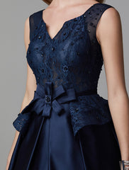 Aimishang Ball Gown Peplum Quinceanera Formal Evening Dress V Neck Sleeveless Floor Length Lace with Bow(s) Beading