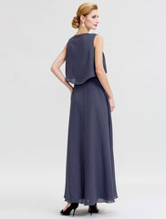 Aimishang  A-Line Mother of the Bride Dress Formal Open Back Two Piece Jewel Neck Ankle Length Chiffon Sequined Sleeveless with Sashes / Ribbons Beading