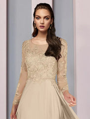 Aimishang  A-Line Mother of the Bride Dress Wedding Guest Party Elegant Scoop Neck Floor Length Chiffon Half Sleeve with Lace Ruching