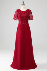 A Line Round Neck Sparkly Sequin Mother of Bride Dress With Appliques