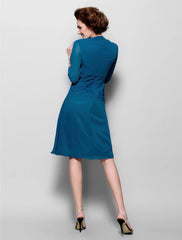 Aimishang  A-Line Mother of the Bride Dress Wrap Included V Neck Knee Length Chiffon 3/4 Length Sleeve with Criss Cross Side Draping Flower