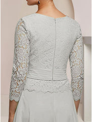 Aimishang A-Line Mother of the Bride Dress Wedding Guest Elegant Jewel Neck Ankle Length Chiffon Long Sleeve with Lace Pleats Appliques