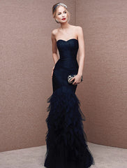 Mermaid Party Dress Sexy Formal Evening Dress Strapless Sleeveless Floor Length Tulle with Ruched