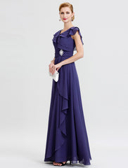 Aimishang A-Line Mother of the Bride Dress Formal Open Back Elegant V Neck Floor Length Chiffon Short Sleeve No with Sash / Ribbon Crystal Brooch