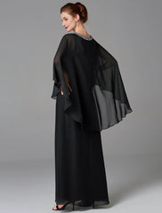 Aimishang  A-Line Mother of the Bride Dress Wedding Guest Plus Size Elegant Jewel Neck Floor Length Chiffon Sleeveless with Beading Fall