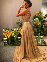 A-Line Prom Dresses Luxurious Dress  Strap Stretch Satin Backless with Sequin