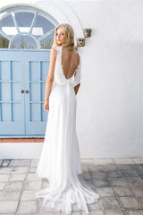 Romantic Chiffon Beach Wedding Dress with Lace Appliques