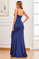 Royal Blue Mermaid Spaghetti-Straps Prom Dress with Sweetheart Beadings